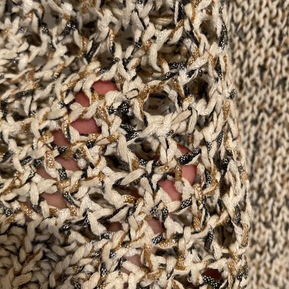 Womens J. Jill Marled Open Knit 3/4 Sleeve Cream Gold V Neck Sweater Size XS - Picture 14 of 16